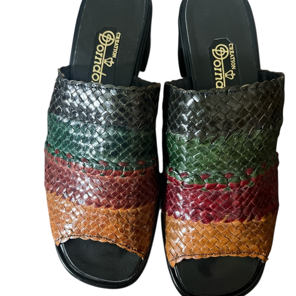 1970’s Vintage Dorndorf Black, Green, and Brown Woven Mules